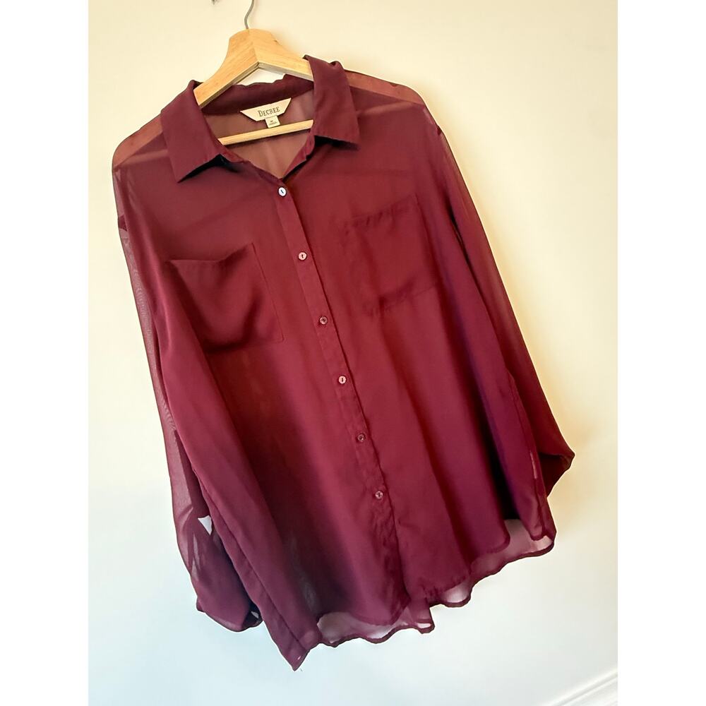 Decree Burgundy Sheer Button-Down Shirt – Size XL